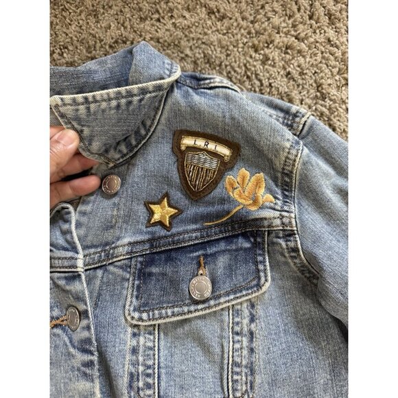 RALPH LAUREN Patch Regal Crest Denim Truckers Jacket Boho Preppy Edgy Street 4 - Picture 5 of 9